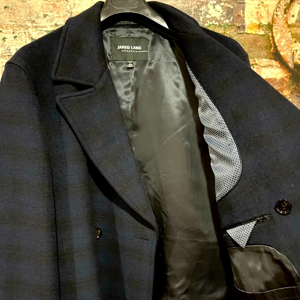 NEW Jared Lang blue and black checkered overcoat - Picture 12 of 13